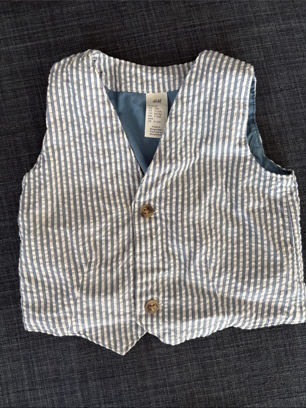 H&M Blue and White Striped Seersucker Baby Vest